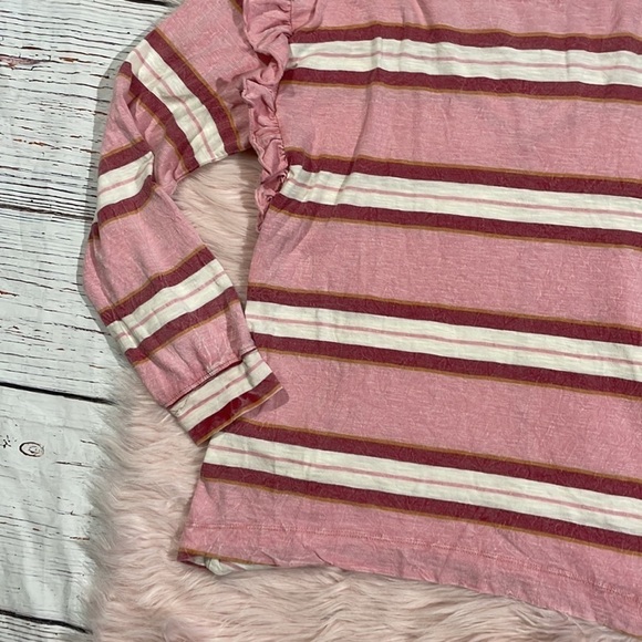 Anthropologie Pilcro Ruffled Open Back Pink Stripe Long Sleeve Cotton Top - Picture 10 of 12
